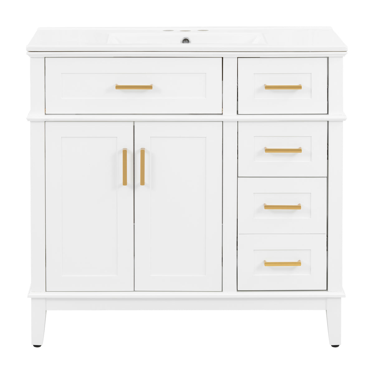Dexmalle 36" White Modern Bathroom Vanity with Ceramic Sink