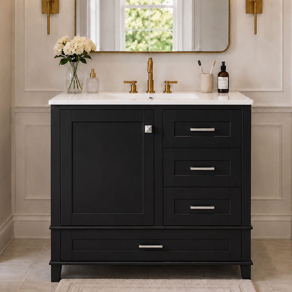 Dexmalle 36" Black Modern Bathroom Cabinet with Sink Combo Set