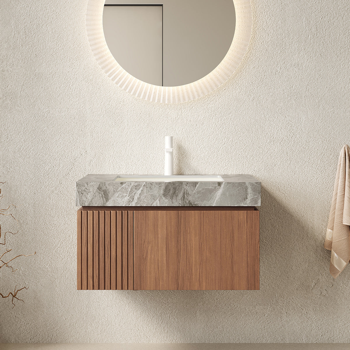 Dexmalle Bathroom Vanity&Sink, Floating Plywood Storage Cabinet with Drawer&Door
