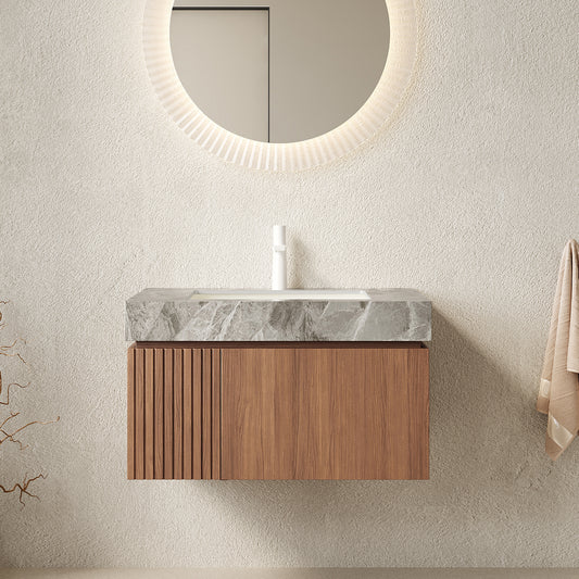 Dexmalle Bathroom Vanity&Sink, Floating Plywood Storage Cabinet with Drawer&Door