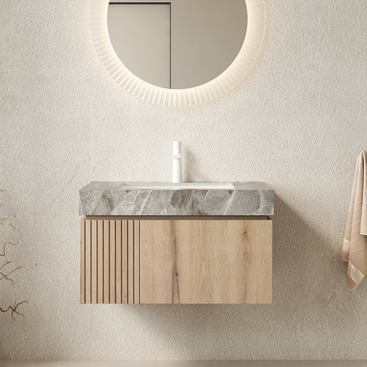 Dexmalle Bathroom Vanity&Sink, Floating Plywood Storage Cabinet with Drawer&Door
