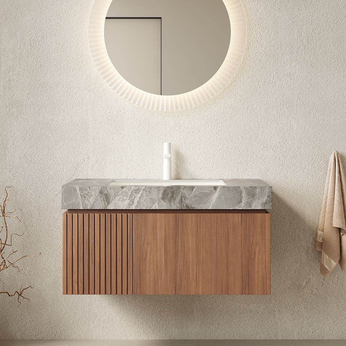 Dexmalle Bathroom Vanity&Sink, Floating Plywood Storage Cabinet with Drawer&Door