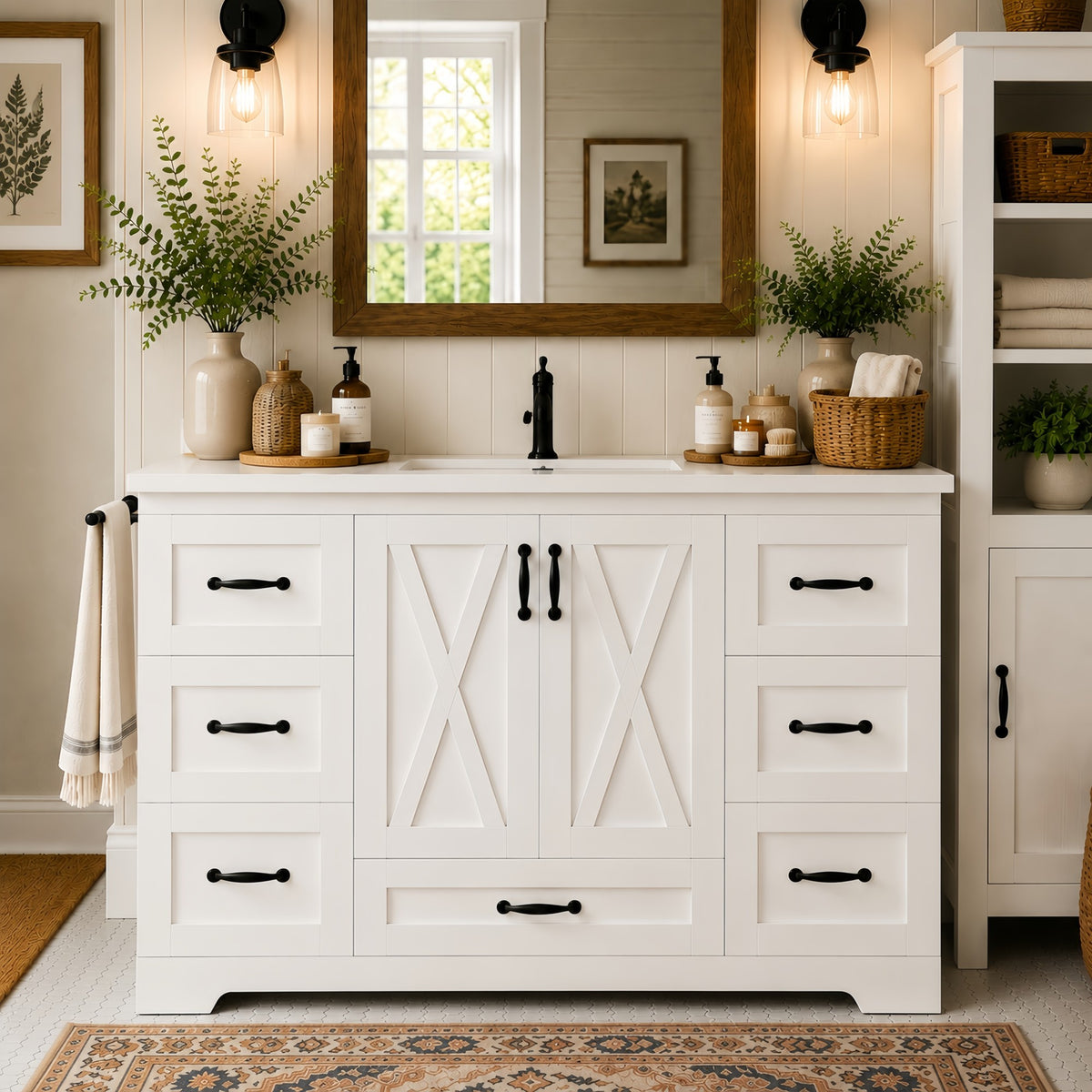 Dexmalle 48 Inch White Bathroom Vanity with Sink