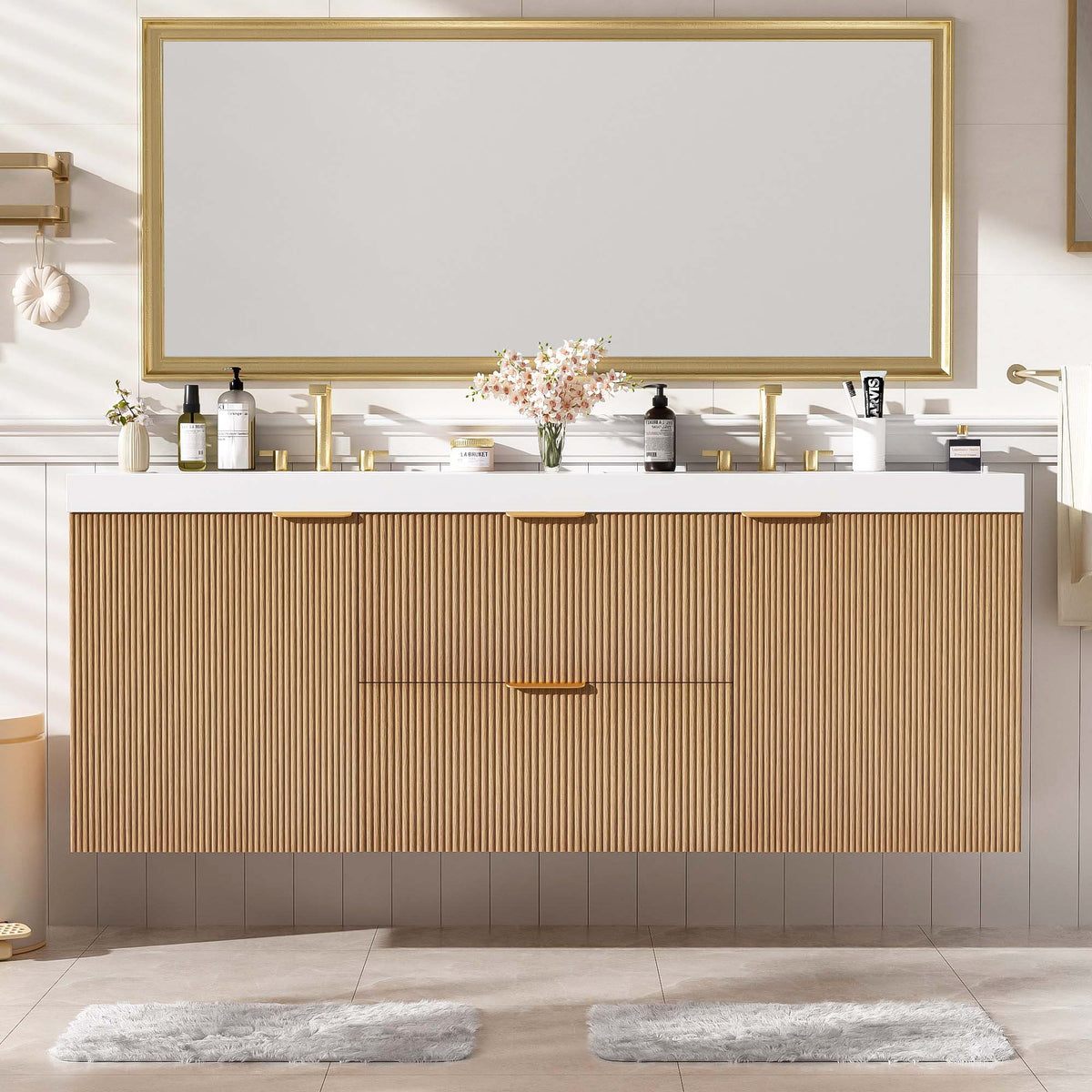 Dexmalle 59.3 Inch Double Sink Bathroom Vanity with SMC Resin Top