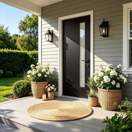 Dexmalle Black 36"x80" Fiberglass Front Door with White 4-9/16" PVC Frame,Left-Hand Inswing Exterior Door