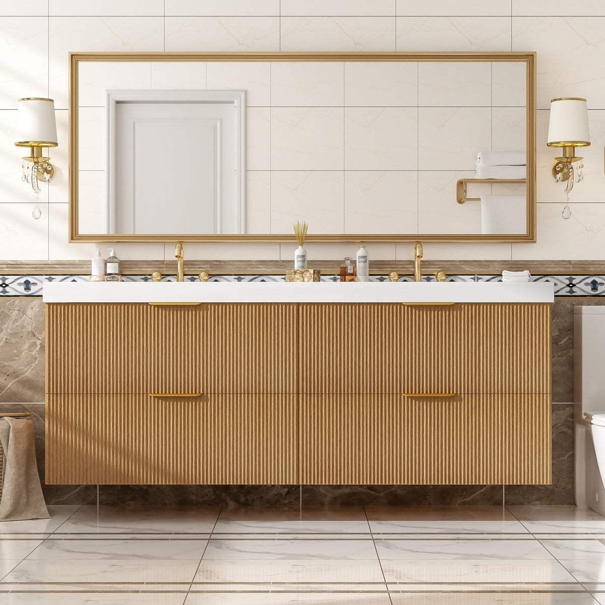 Dexmalle 59.3 Inch Double Sink Bathroom Vanity with SMC Top