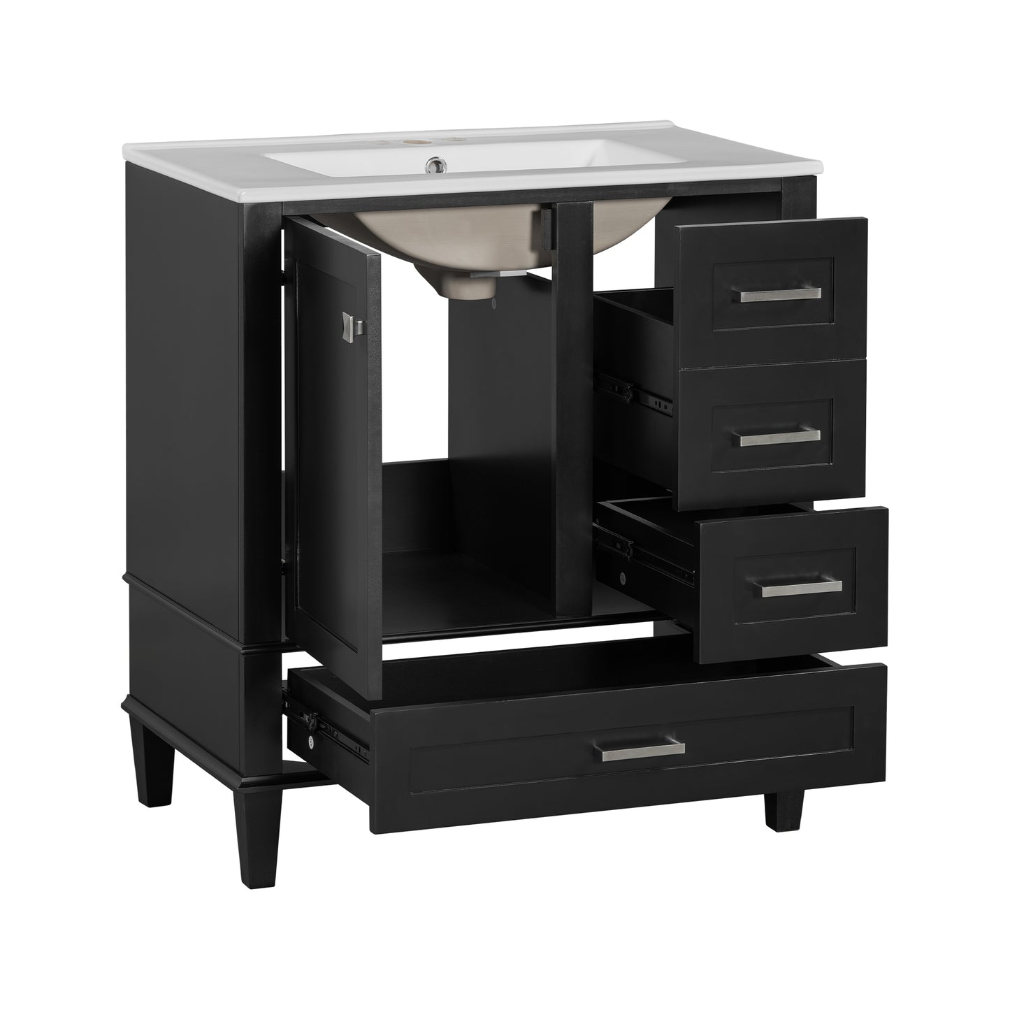Dexmalle 30-in Black Freestanding Single Sink Bathroom Vanity with White Ceramic Top and Drawers