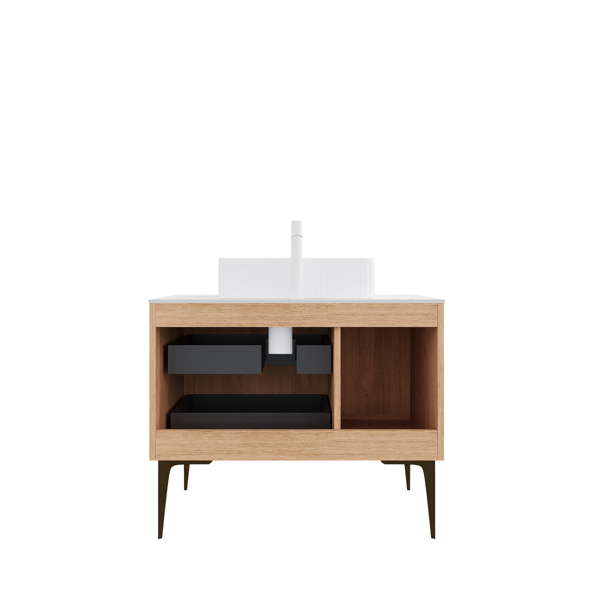 Dexmalle 36" Bathroom Vanity with Sink, Freestanding Plywood Storage Cabinet with 4 Metal Legs, One Door and 2 Drawers