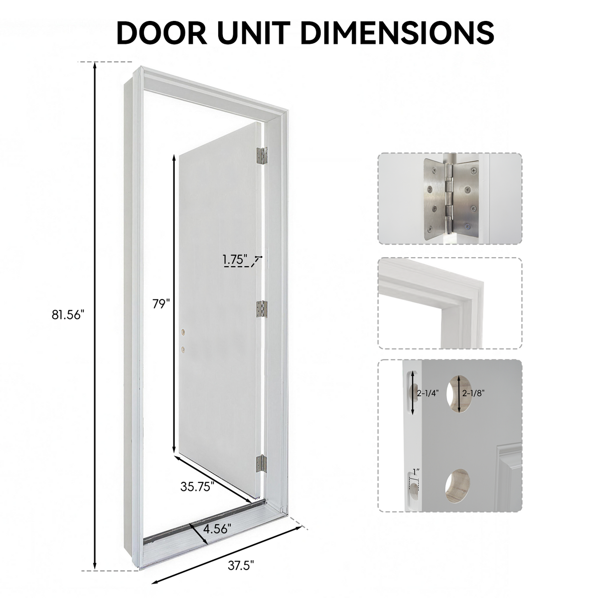 Dexmalle 36"x80" Fiberglass Front Door with White 4-9/16" PVC Frame,Left-Hand Inswing Exterior Door
