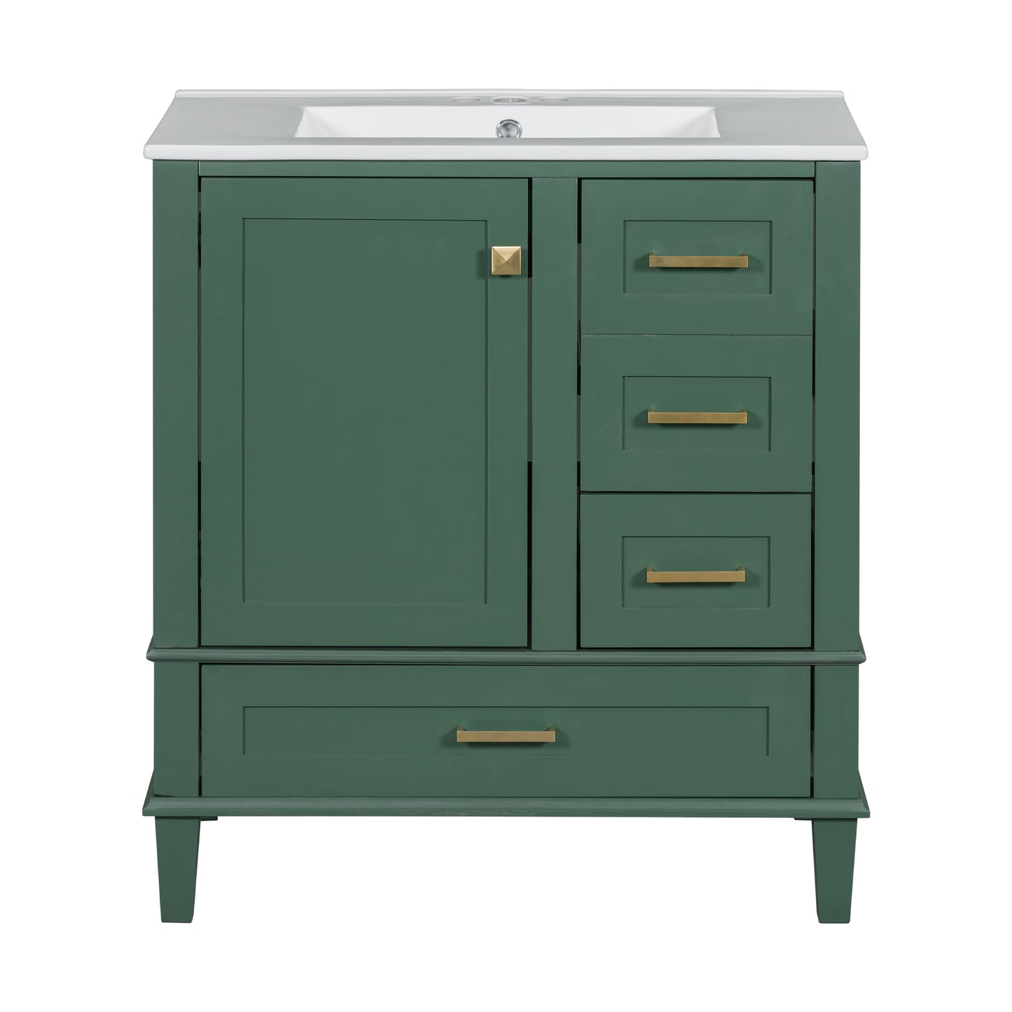 Dexmalle 30-in Green Freestanding Single Sink Bathroom Vanity With White Ceramic Top and Drawers