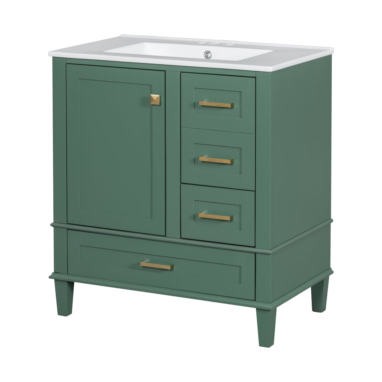 Dexmalle 30-in Green Freestanding Single Sink Bathroom Vanity With White Ceramic Top and Drawers