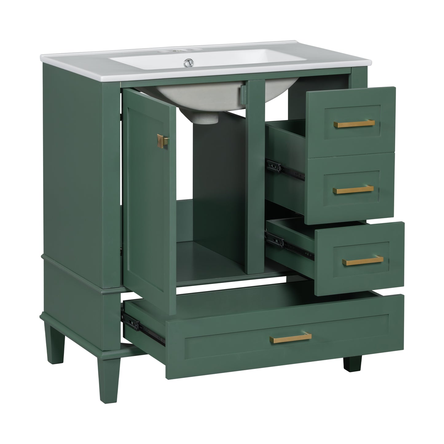 Dexmalle 30-in Green Freestanding Single Sink Bathroom Vanity With White Ceramic Top and Drawers