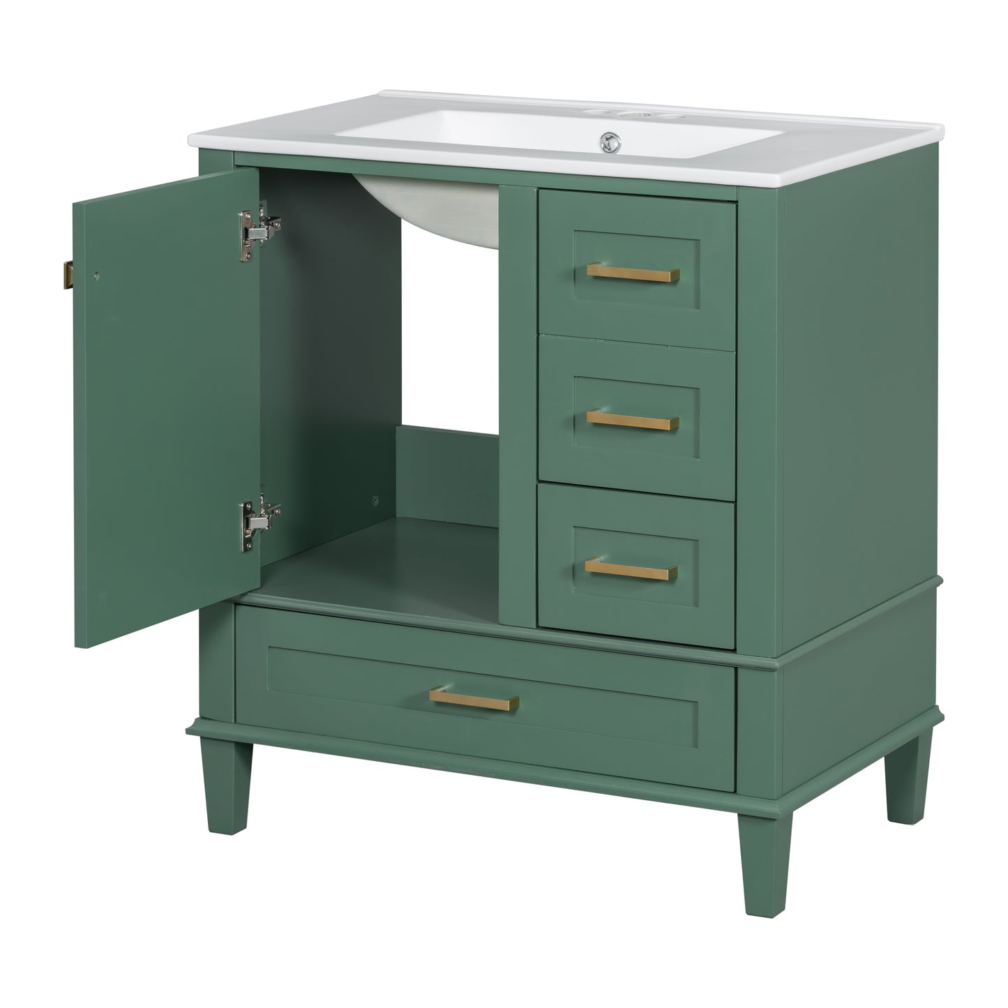 Dexmalle 30-in Green Freestanding Single Sink Bathroom Vanity With White Ceramic Top and Drawers