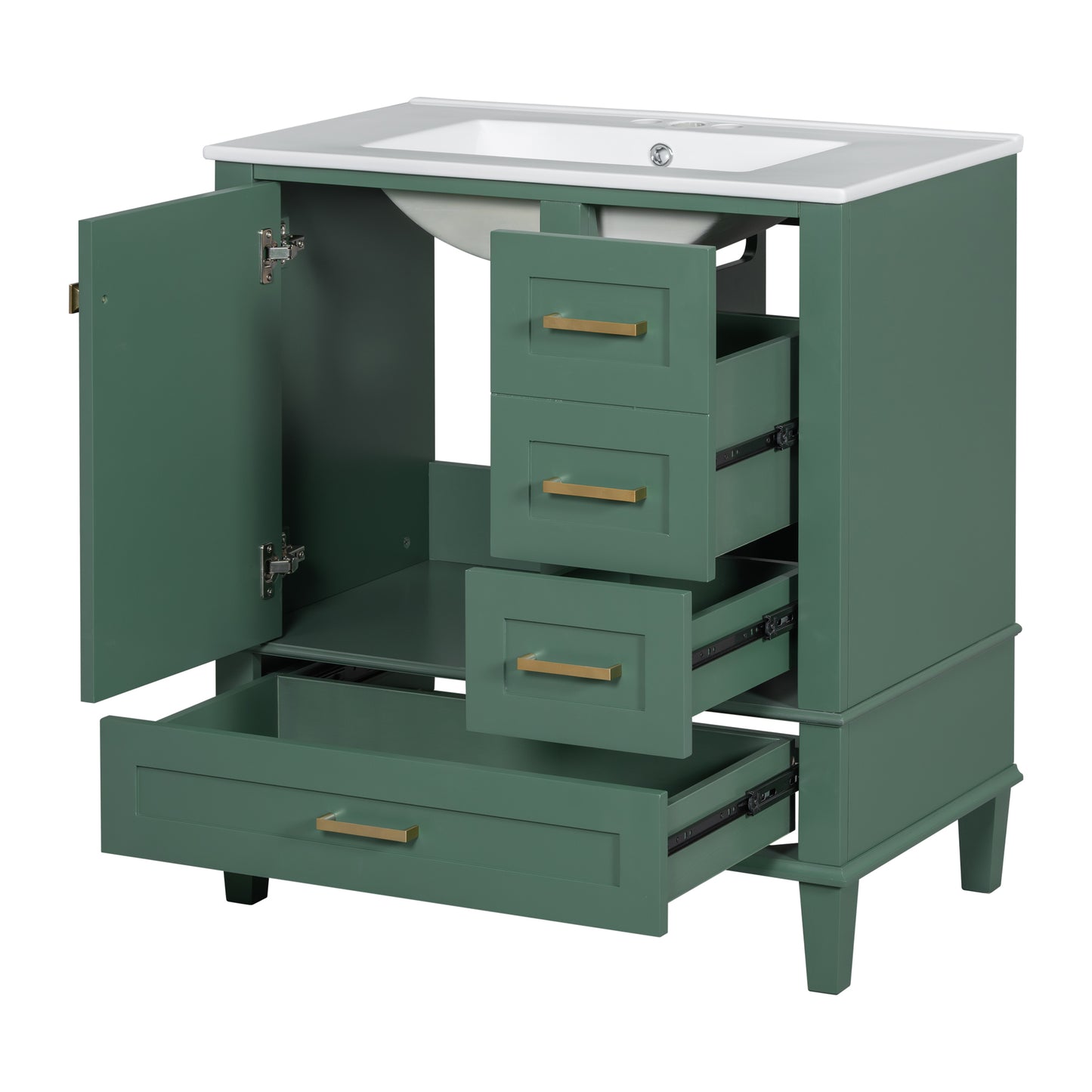 Dexmalle 30-in Green Freestanding Single Sink Bathroom Vanity With White Ceramic Top and Drawers
