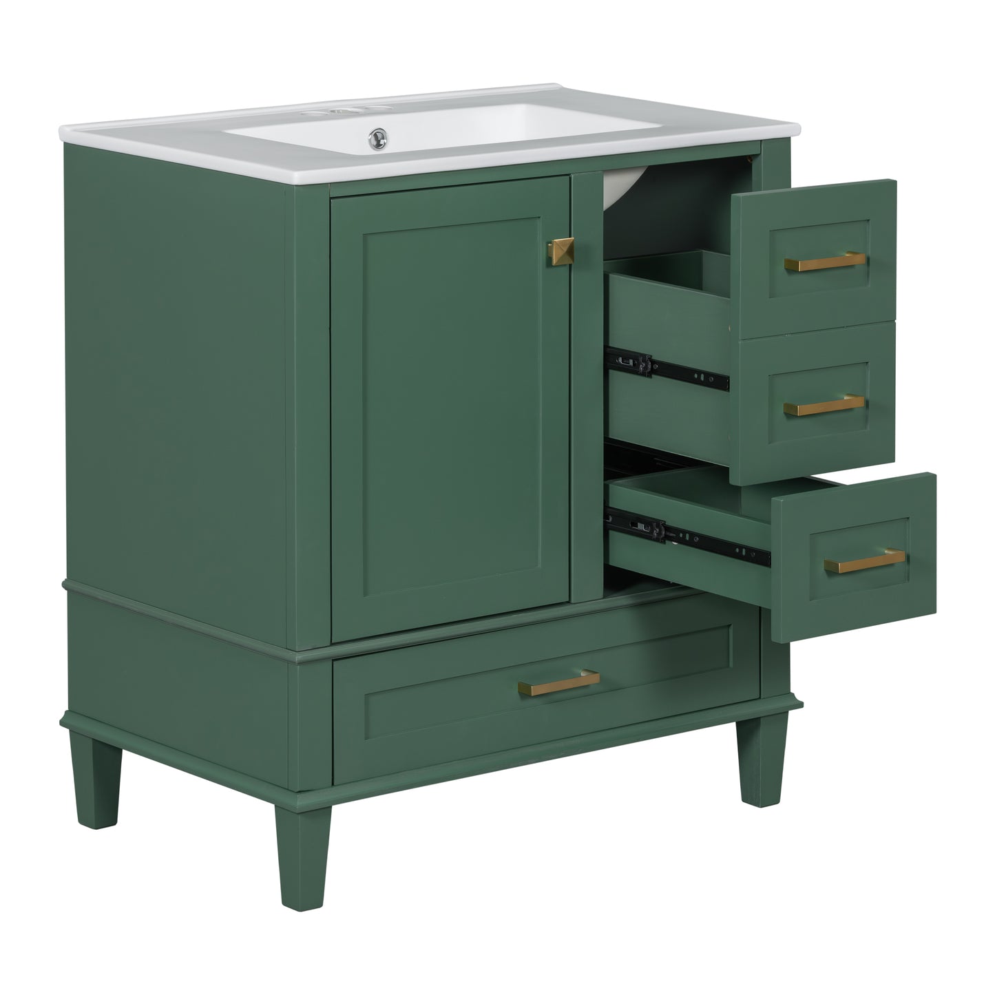 Dexmalle 30-in Green Freestanding Single Sink Bathroom Vanity With White Ceramic Top and Drawers