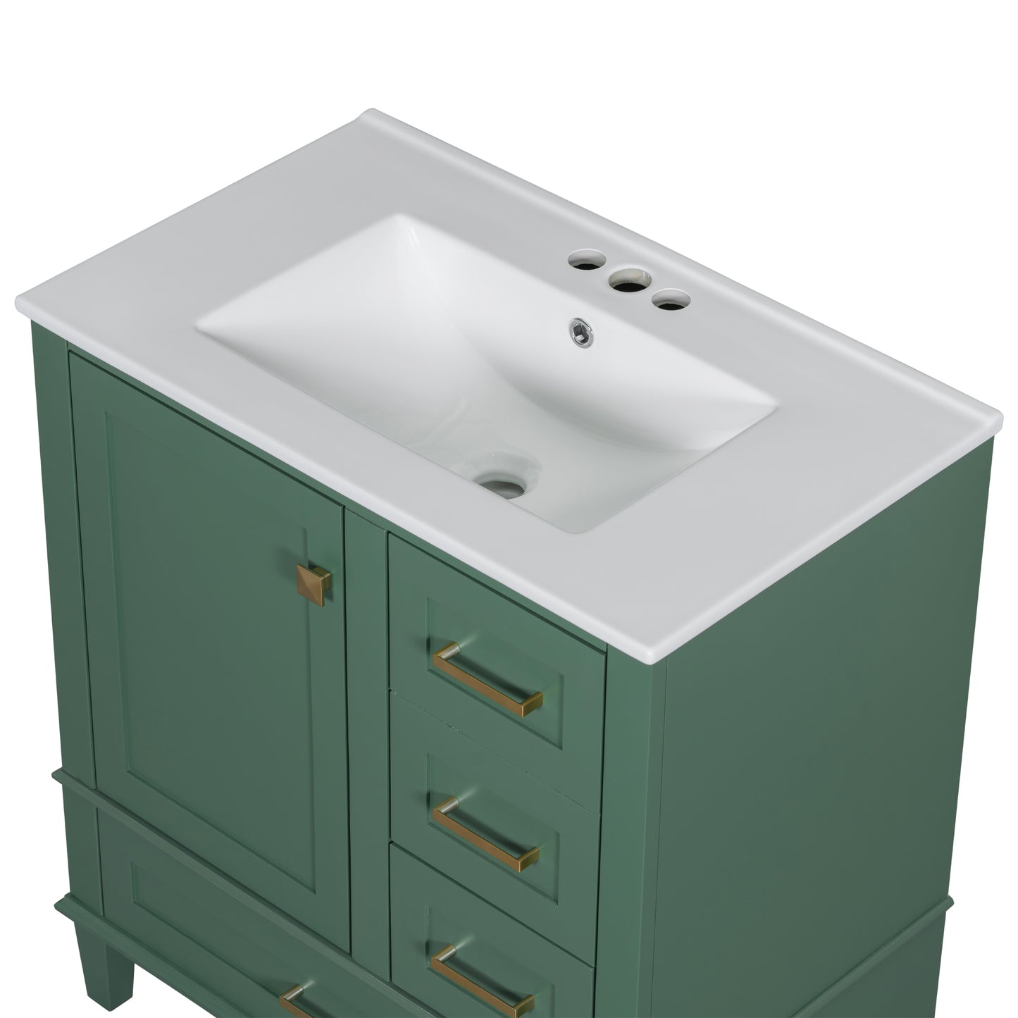 Dexmalle 30-in Green Freestanding Single Sink Bathroom Vanity With White Ceramic Top and Drawers