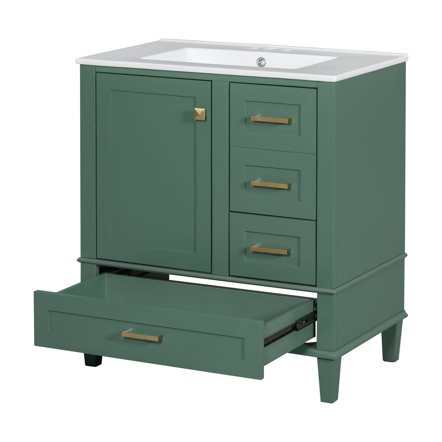 Dexmalle 30-in Green Freestanding Single Sink Bathroom Vanity With White Ceramic Top and Drawers