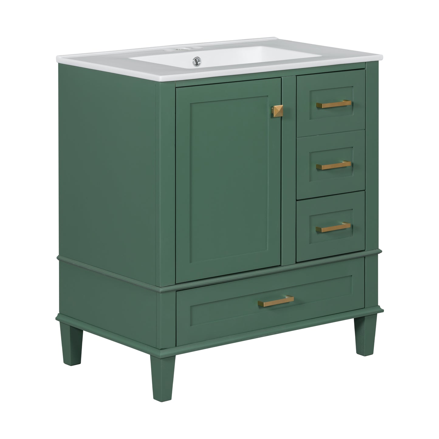 Dexmalle 30-in Green Freestanding Single Sink Bathroom Vanity With White Ceramic Top and Drawers
