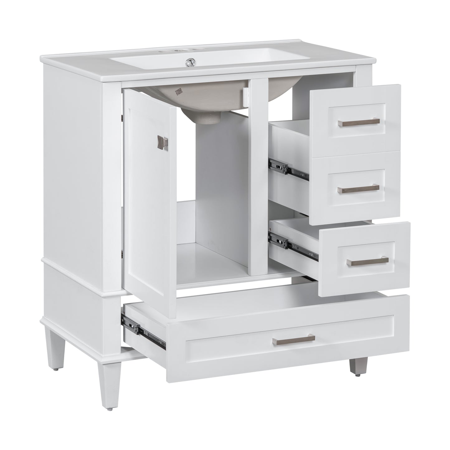 Dexmalle 30-in White Freestanding Single Sink Bathroom Vanity With White Ceramic Top and Drawers
