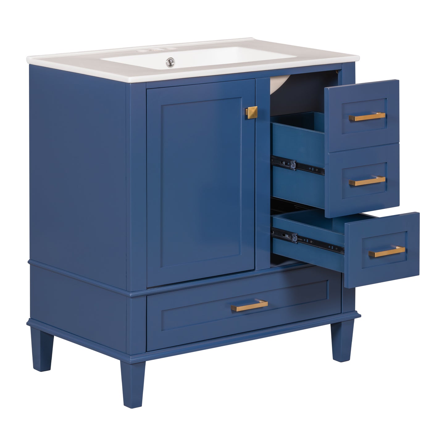 Dexmalle 30-in Blue Freestanding Single Sink Bathroom Vanity With White Ceramic Top and Three Drawers