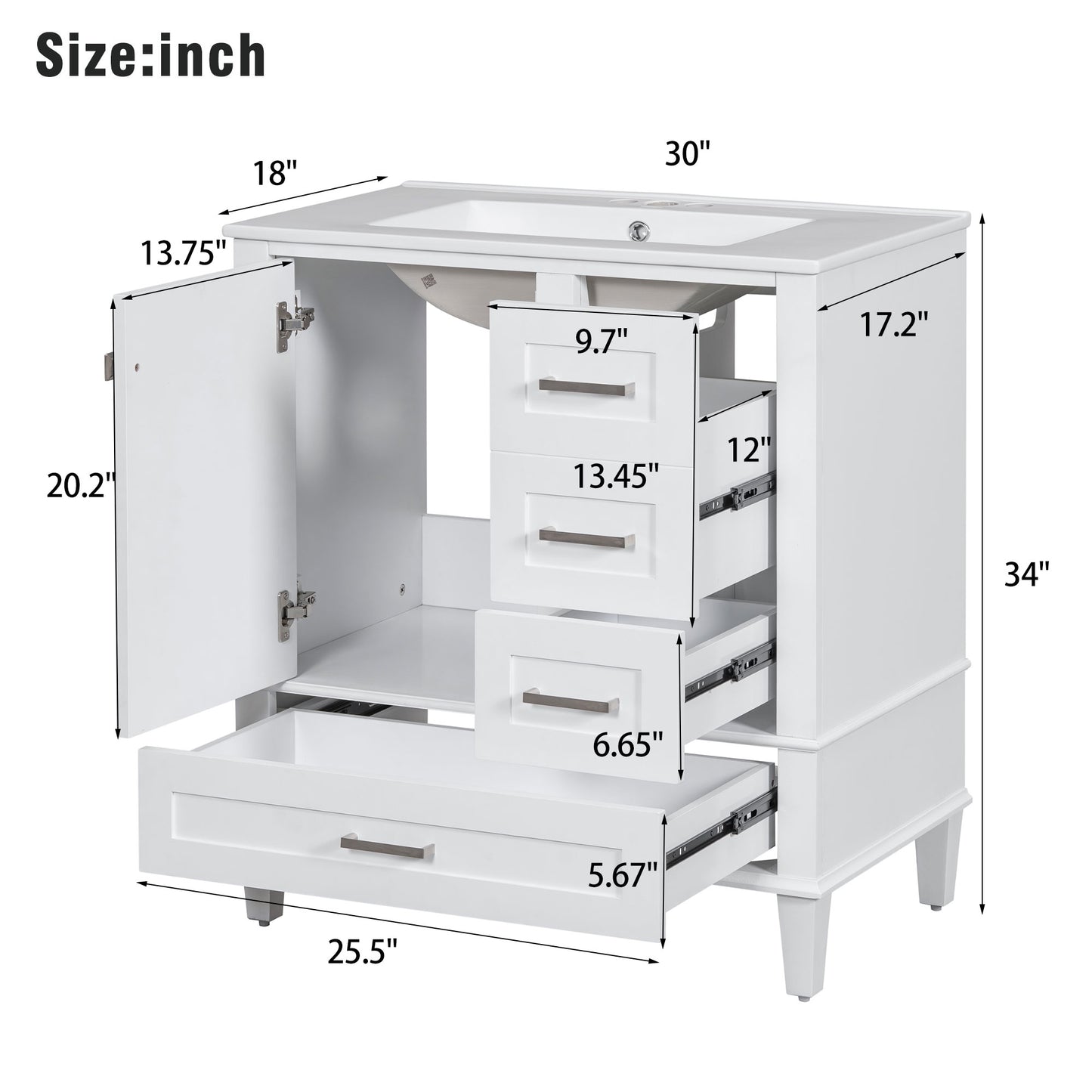 Dexmalle 30-in White Freestanding Single Sink Bathroom Vanity With White Ceramic Top and Drawers