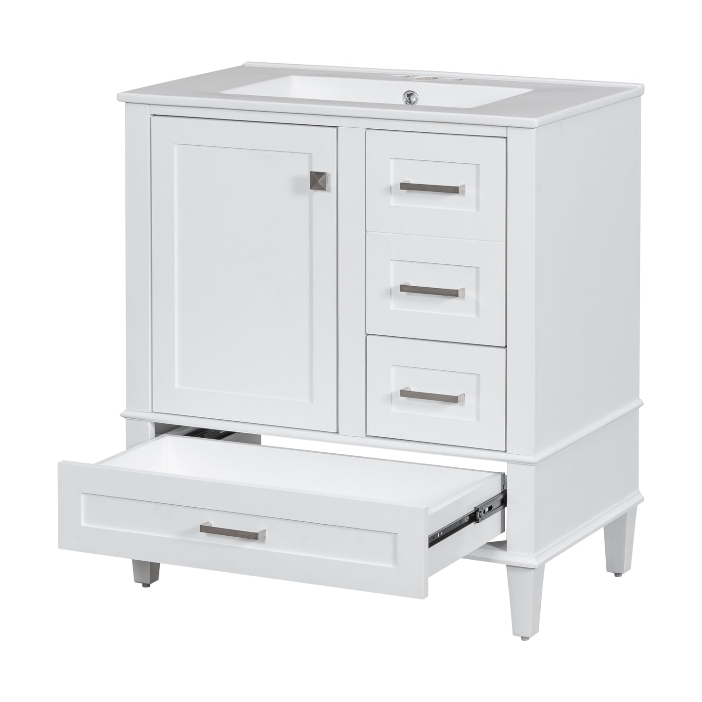 Dexmalle 30-in White Freestanding Single Sink Bathroom Vanity With White Ceramic Top and Drawers