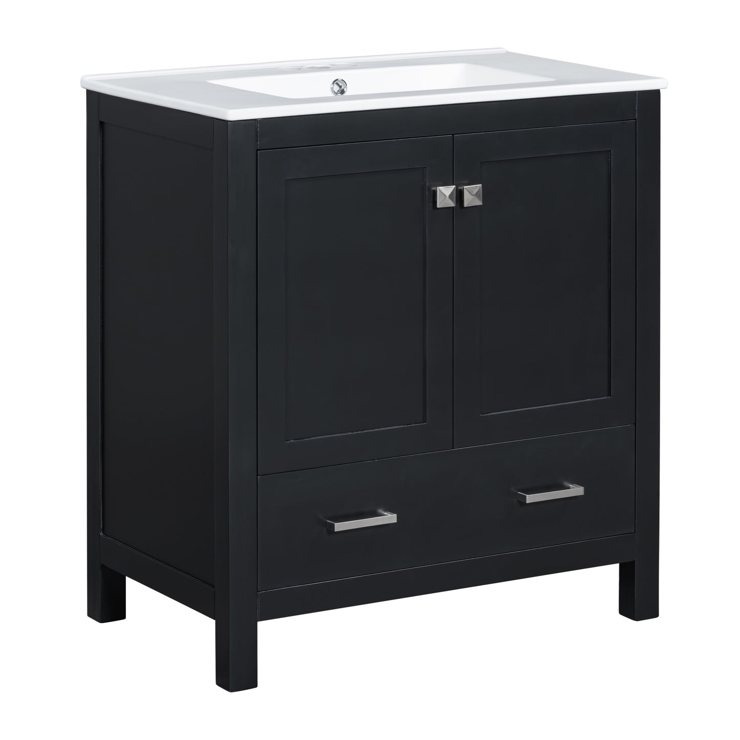 Dexmalle 30-in Black Undermount Single Sink Bathroom Vanity With White Ceramic Top and Drawer