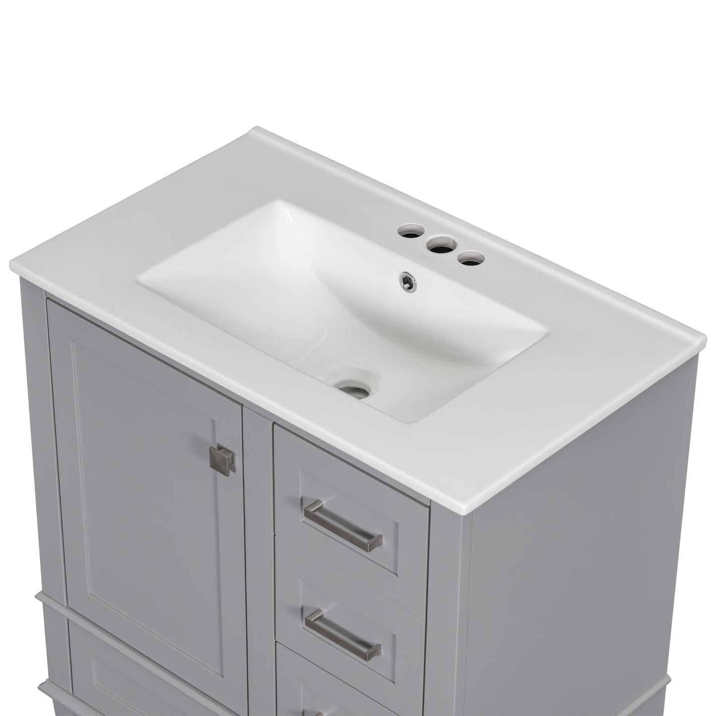 Dexmalle 30-in Gray Freestanding Single Sink Bathroom Vanity With White Ceramic Top and Three Drawers