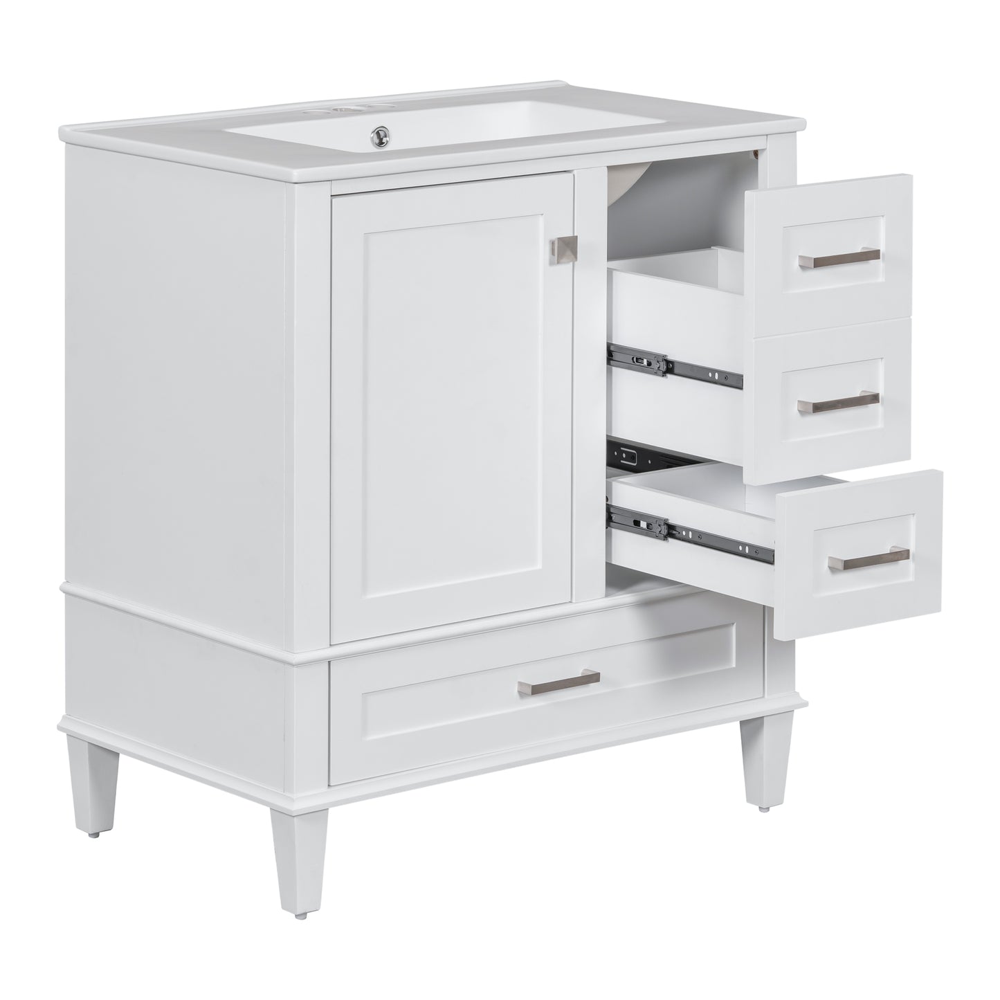 Dexmalle 30-in White Freestanding Single Sink Bathroom Vanity With White Ceramic Top and Drawers