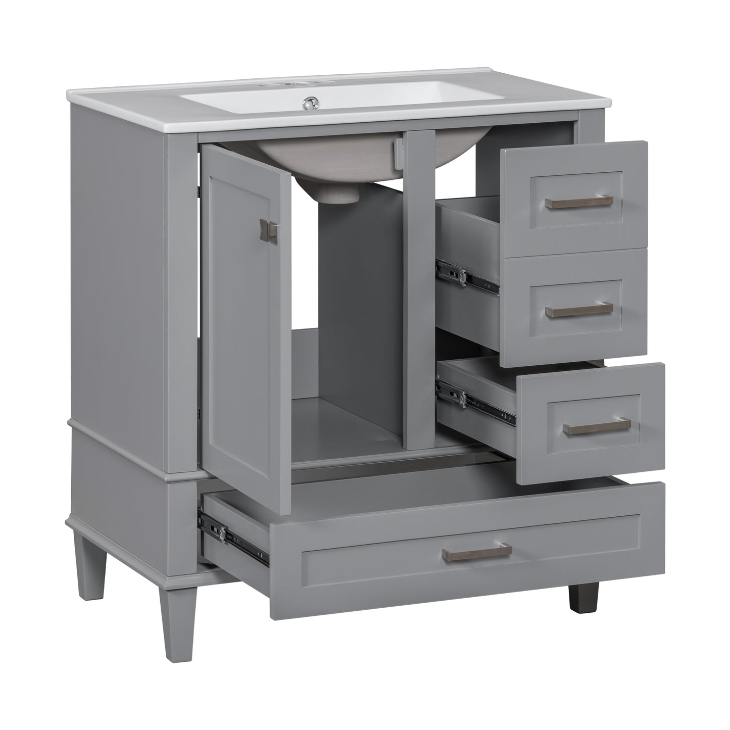 Dexmalle 30-in Gray Freestanding Single Sink Bathroom Vanity With White Ceramic Top and Three Drawers