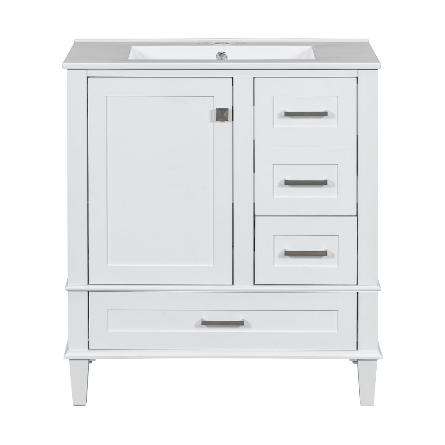 Dexmalle 30-in White Freestanding Single Sink Bathroom Vanity With White Ceramic Top and Drawers