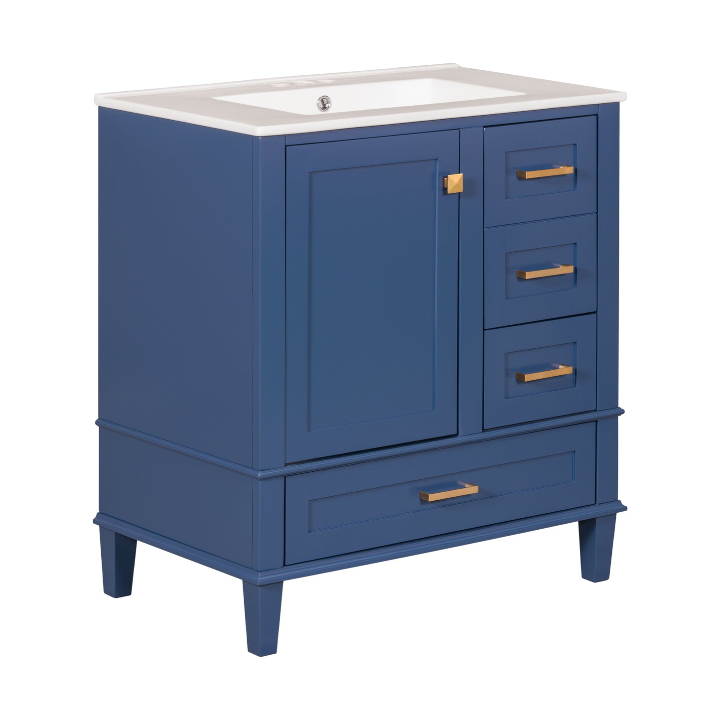 Dexmalle 30-in Blue Freestanding Single Sink Bathroom Vanity With White Ceramic Top and Three Drawers