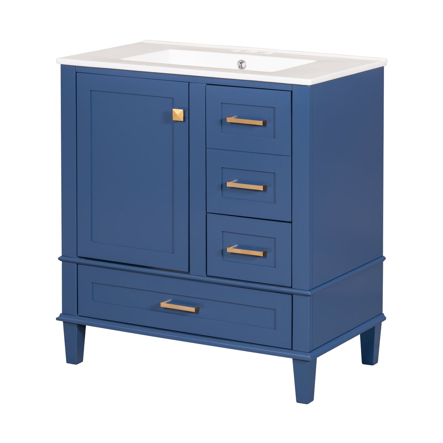 Dexmalle 30-in Blue Freestanding Single Sink Bathroom Vanity With White Ceramic Top and Three Drawers