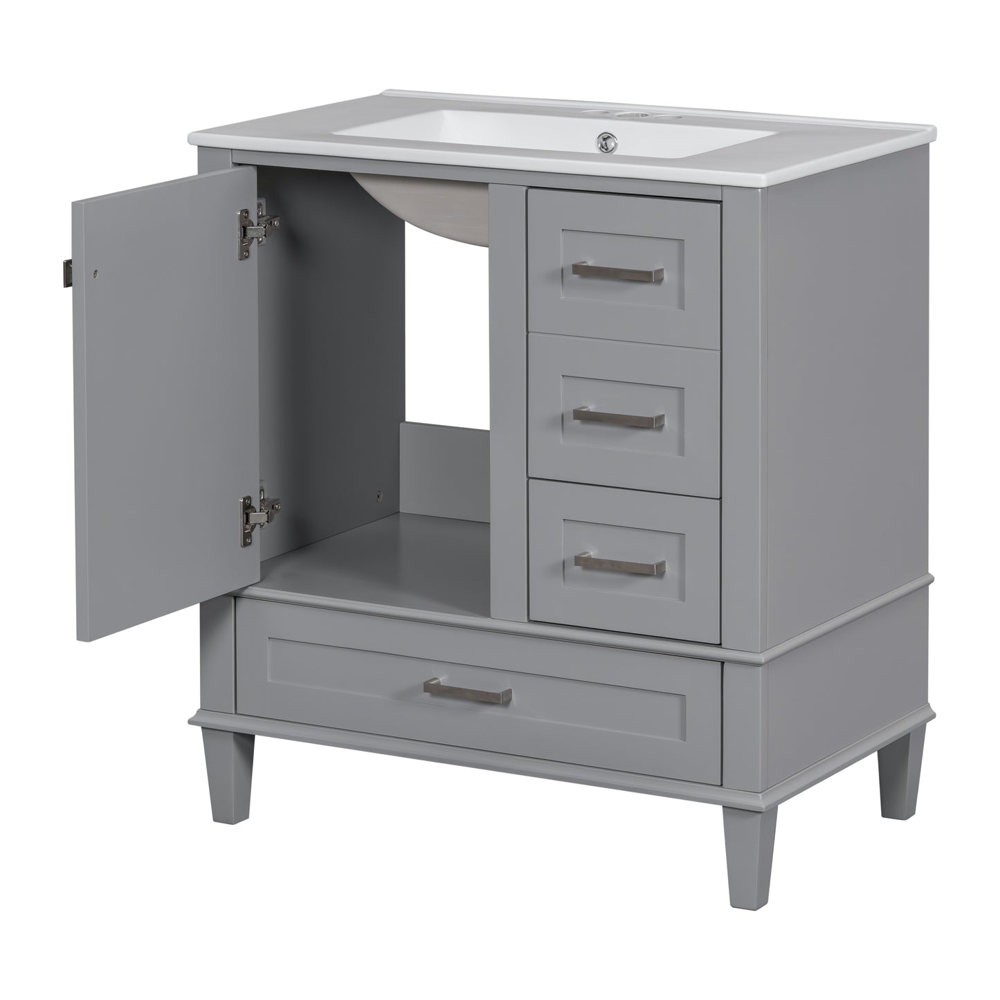 Dexmalle 30-in Gray Freestanding Single Sink Bathroom Vanity With White Ceramic Top and Three Drawers