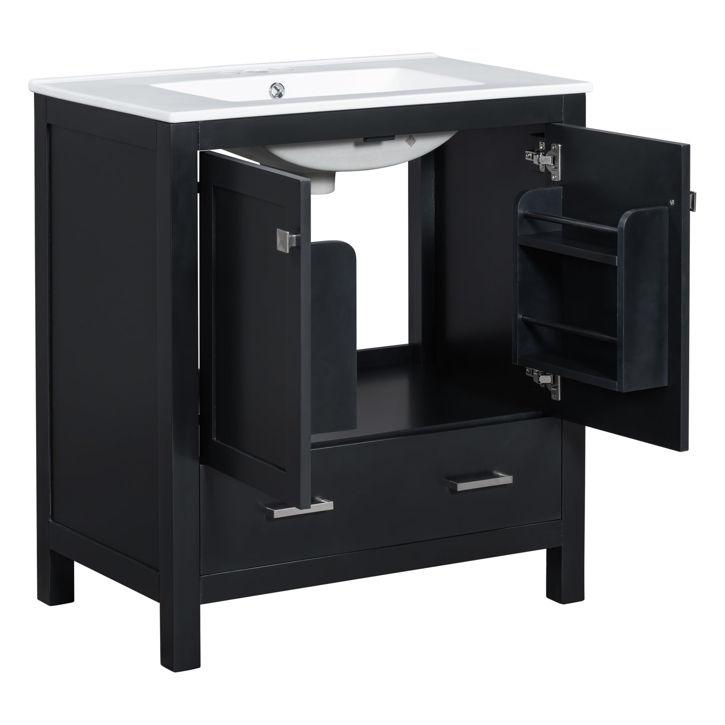 Dexmalle 30-in Black Undermount Single Sink Bathroom Vanity With White Ceramic Top and Drawer