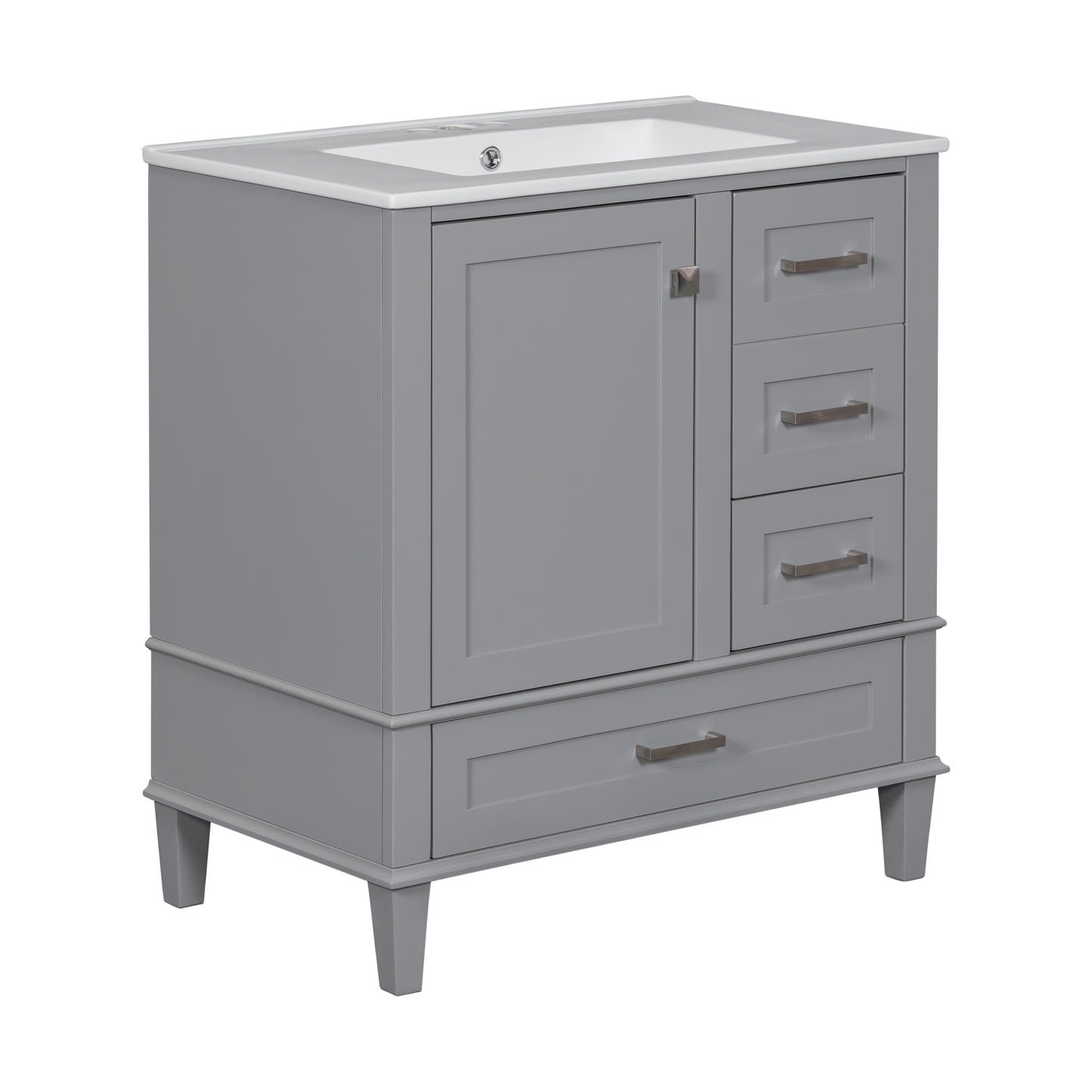 Dexmalle 30-in Gray Freestanding Single Sink Bathroom Vanity With White Ceramic Top and Three Drawers