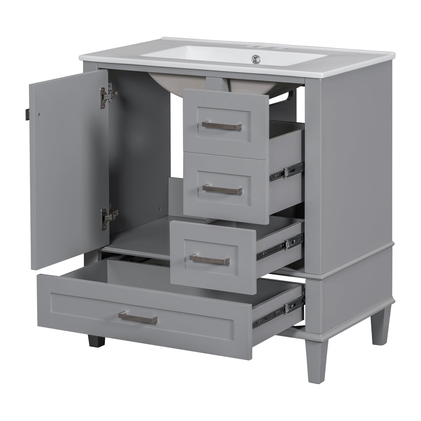 Dexmalle 30-in Gray Freestanding Single Sink Bathroom Vanity With White Ceramic Top and Three Drawers