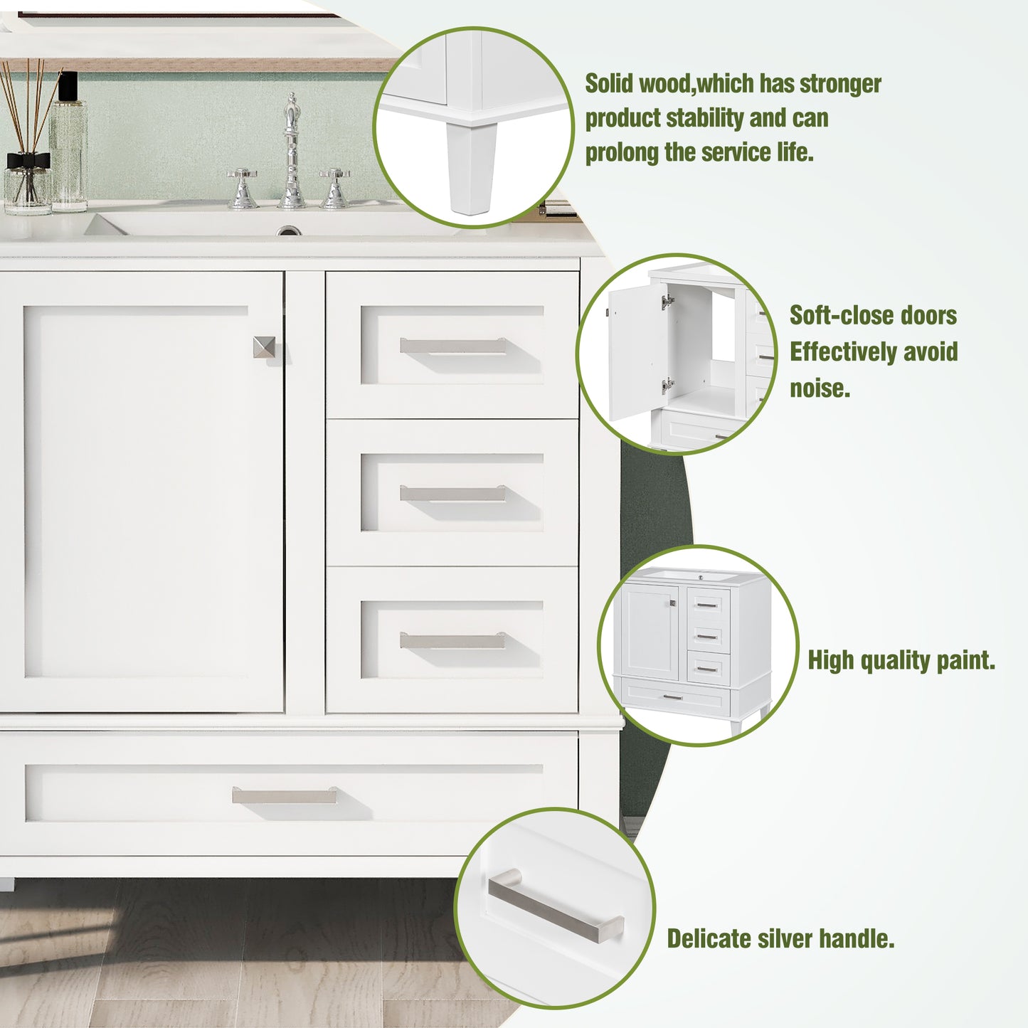 Dexmalle 30-in White Freestanding Single Sink Bathroom Vanity With White Ceramic Top and Drawers