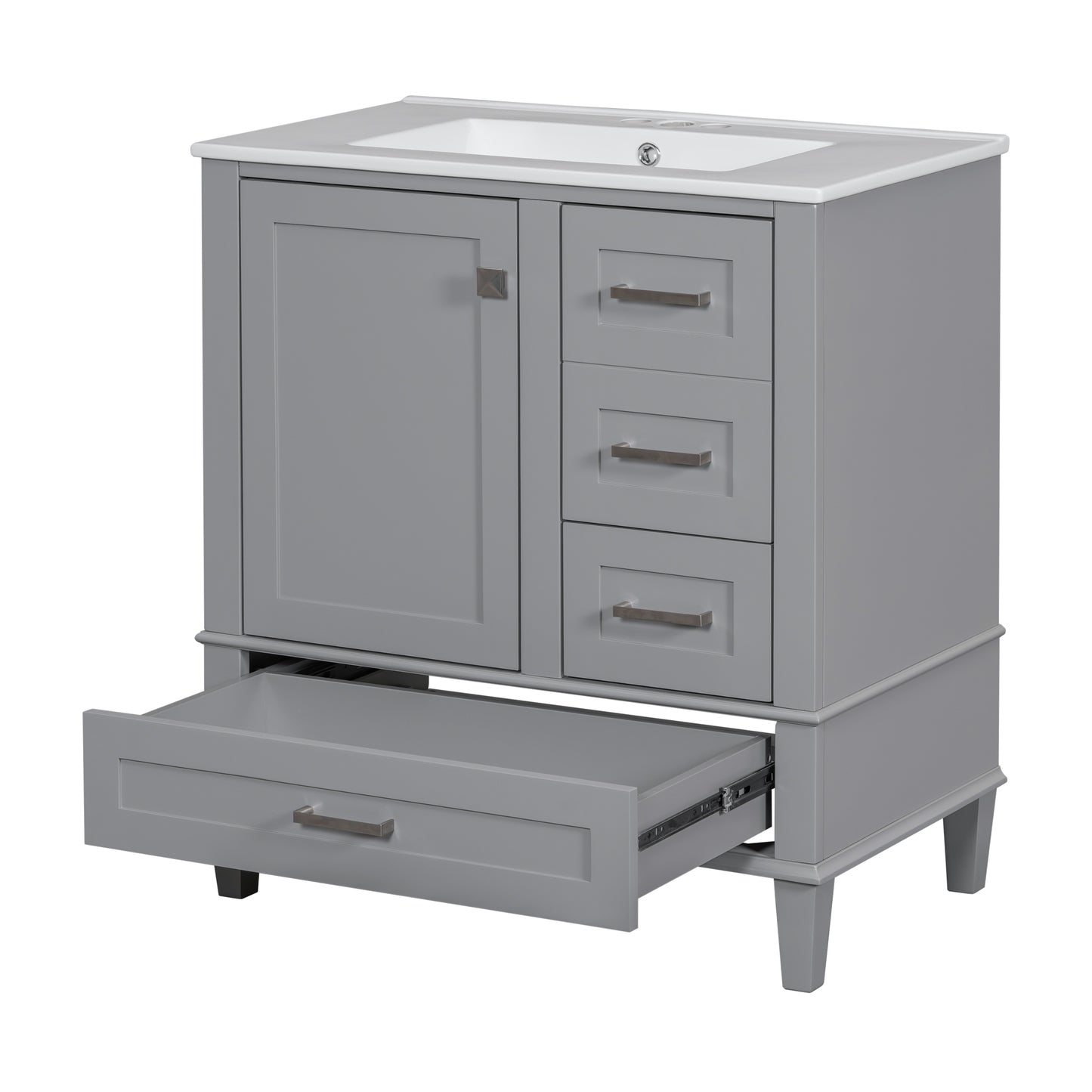 Dexmalle 30-in Gray Freestanding Single Sink Bathroom Vanity With White Ceramic Top and Three Drawers