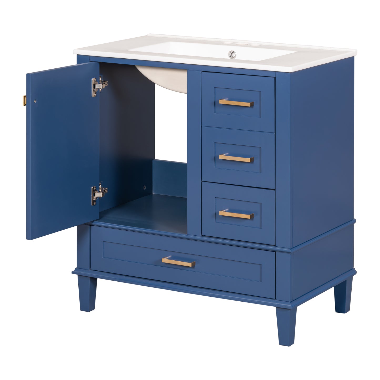 Dexmalle 30-in Blue Freestanding Single Sink Bathroom Vanity With White Ceramic Top and Three Drawers