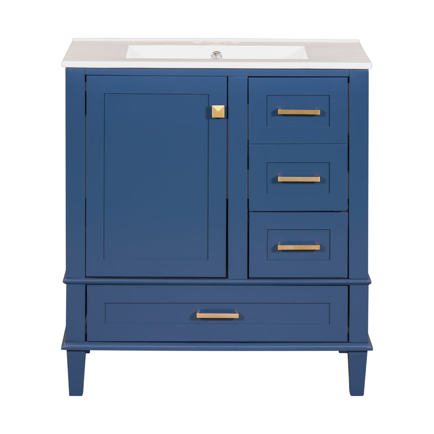 Dexmalle 30-in Blue Freestanding Single Sink Bathroom Vanity With White Ceramic Top and Three Drawers