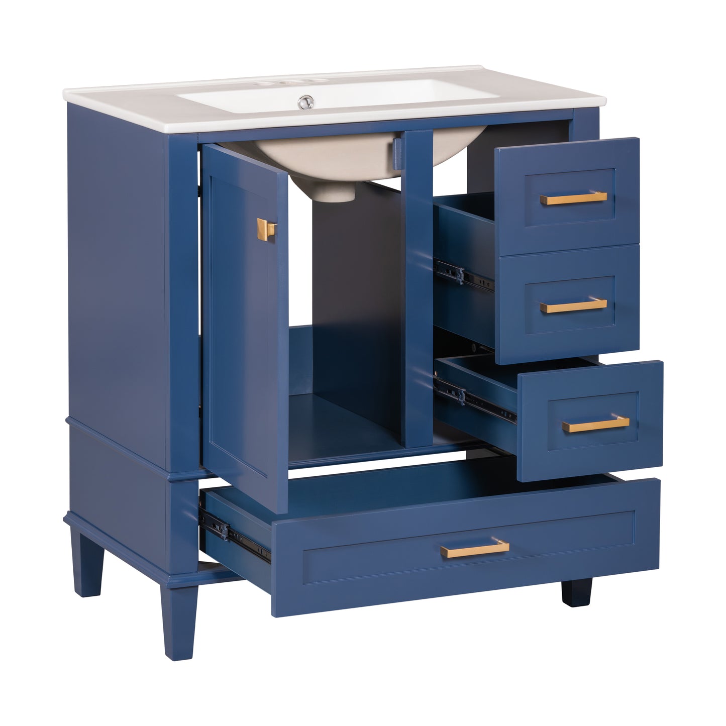 Dexmalle 30-in Blue Freestanding Single Sink Bathroom Vanity With White Ceramic Top and Three Drawers