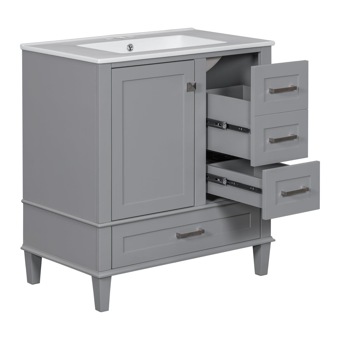 Dexmalle 30-in Gray Freestanding Single Sink Bathroom Vanity With White Ceramic Top and Three Drawers