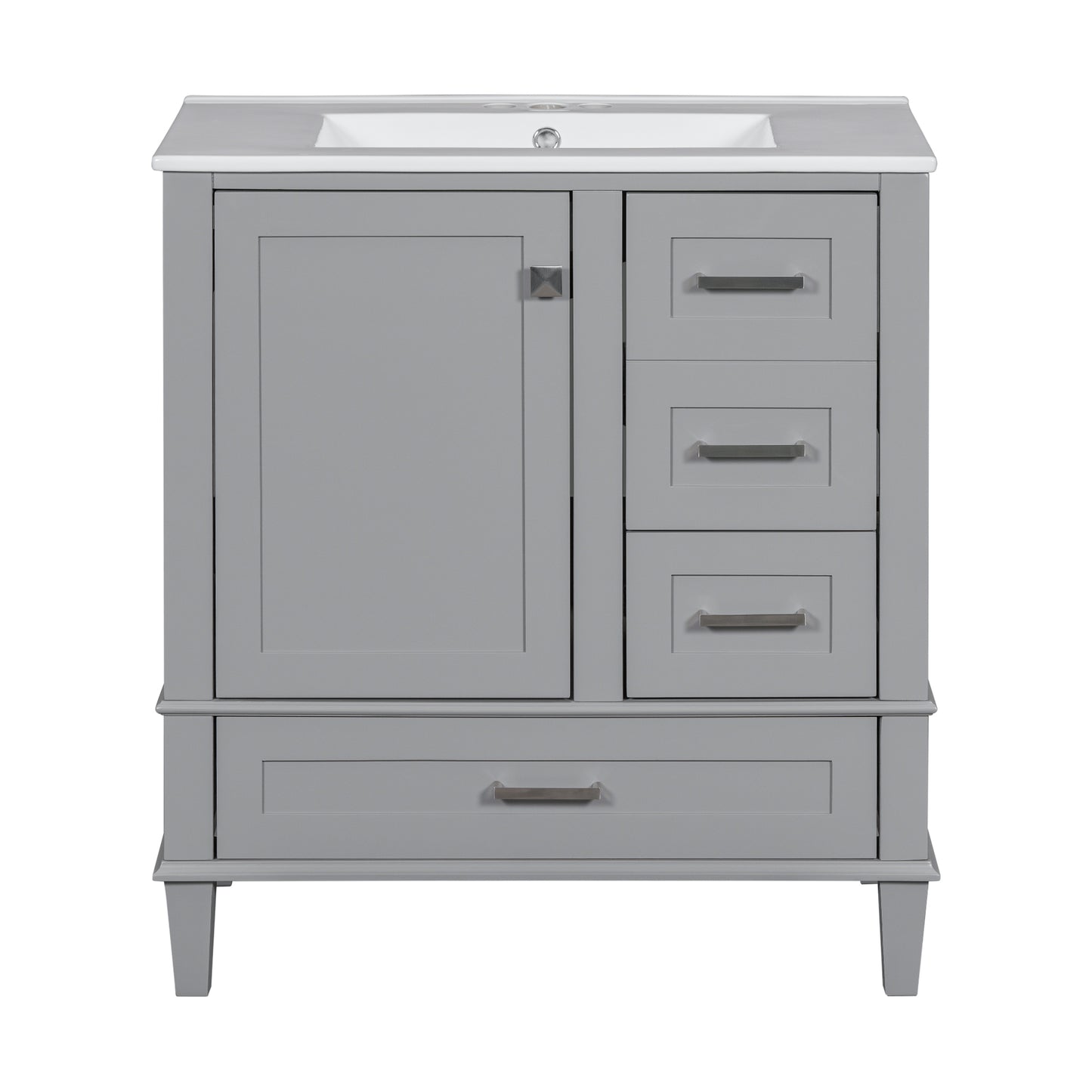 Dexmalle 30-in Gray Freestanding Single Sink Bathroom Vanity With White Ceramic Top and Three Drawers
