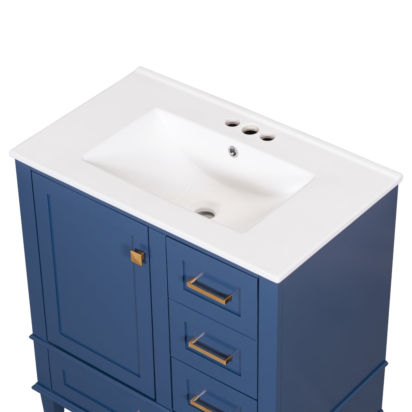 Dexmalle 30-in Blue Freestanding Single Sink Bathroom Vanity With White Ceramic Top and Three Drawers
