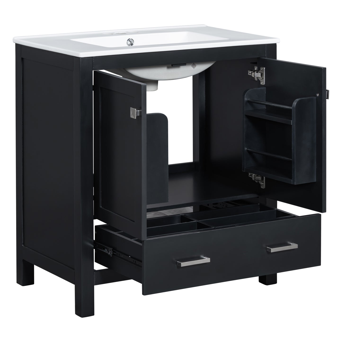Dexmalle 30-in Black Undermount Single Sink Bathroom Vanity With White Ceramic Top and Drawer