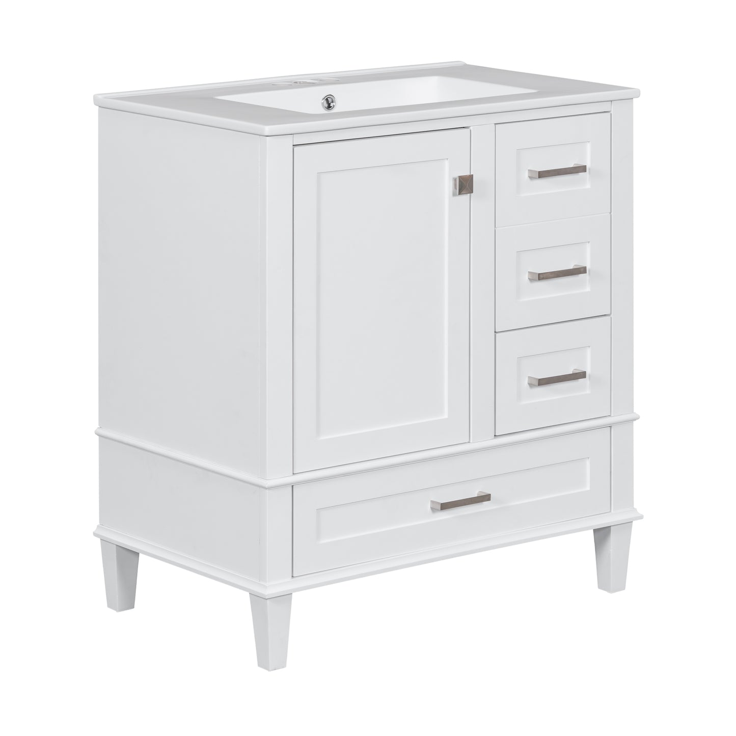 Dexmalle 30-in White Freestanding Single Sink Bathroom Vanity With White Ceramic Top and Drawers