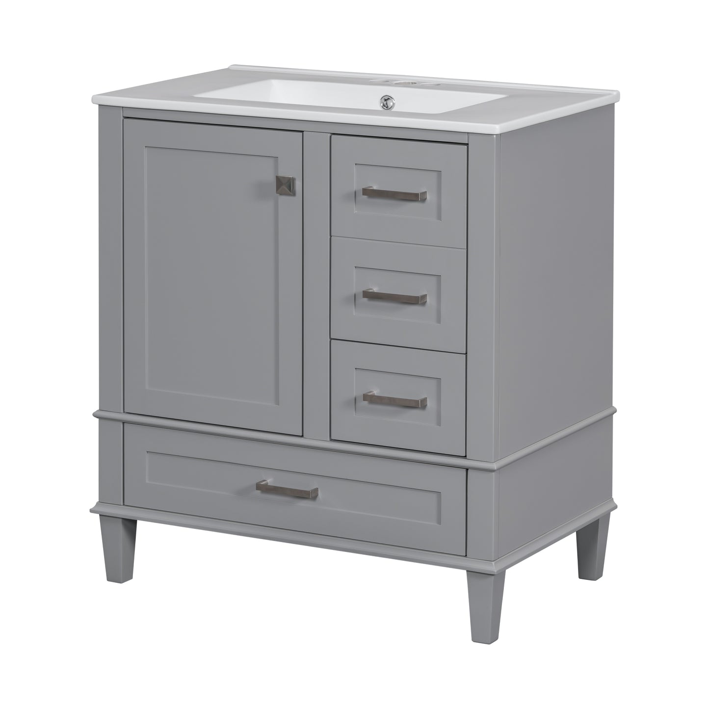 Dexmalle 30-in Gray Freestanding Single Sink Bathroom Vanity With White Ceramic Top and Three Drawers