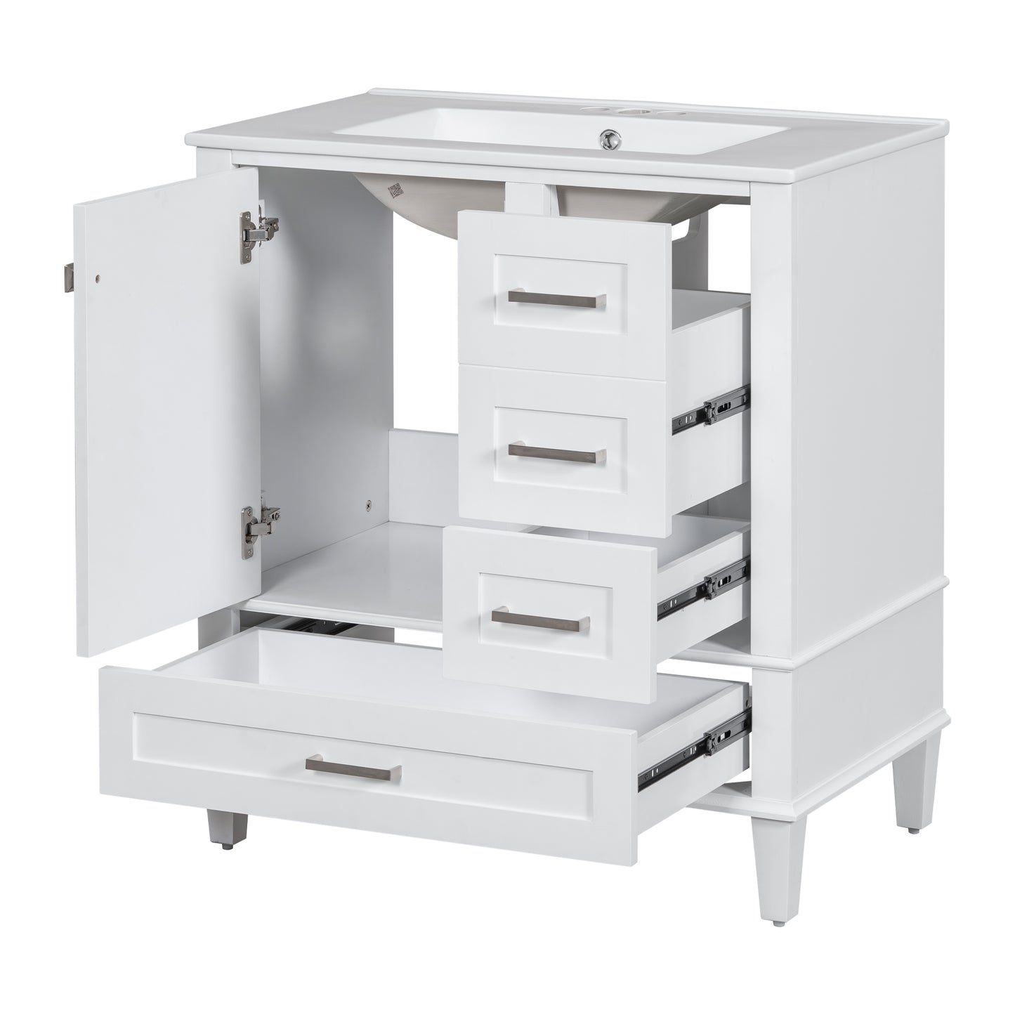 Dexmalle 30-in White Freestanding Single Sink Bathroom Vanity With White Ceramic Top and Drawers