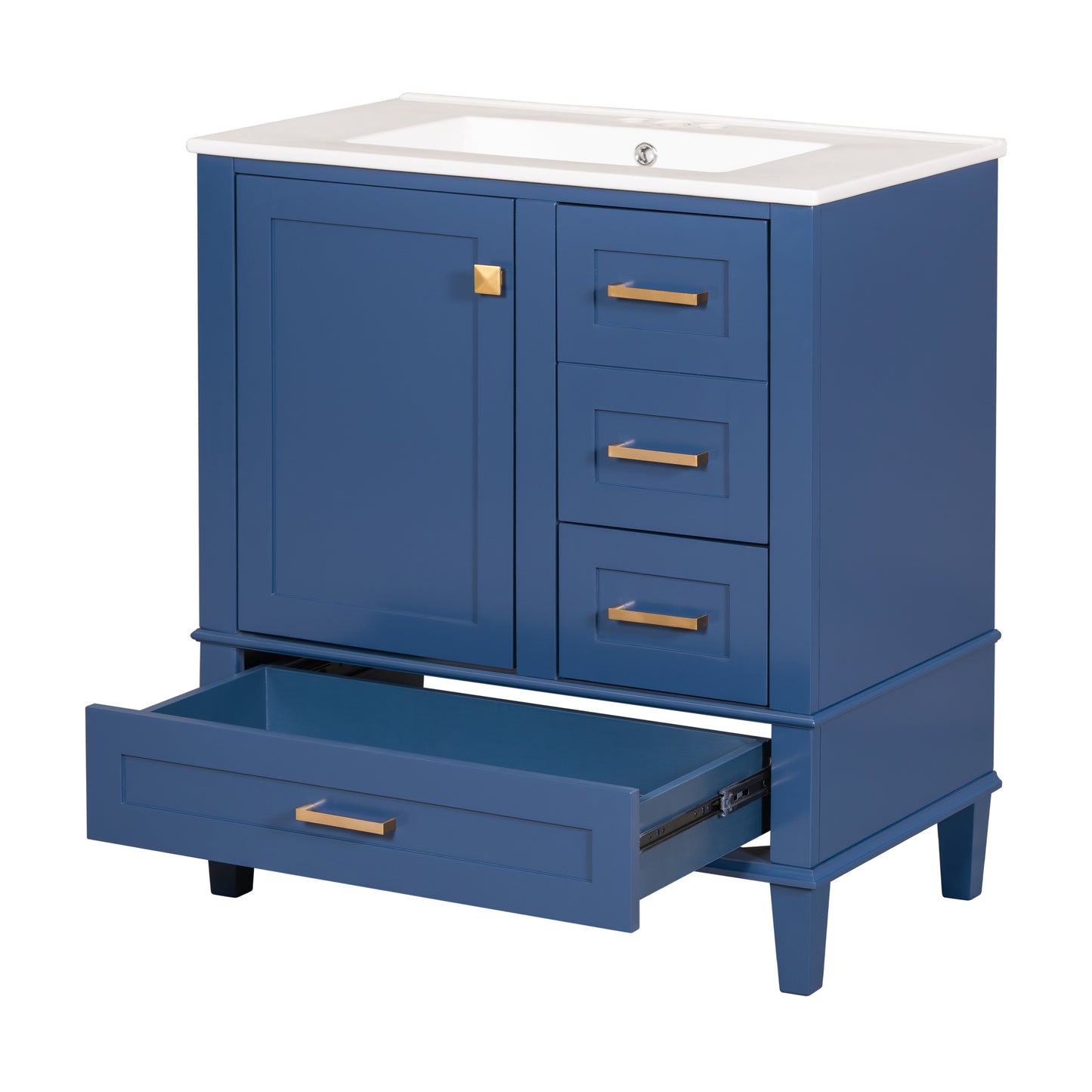 Dexmalle 30-in Blue Freestanding Single Sink Bathroom Vanity With White Ceramic Top and Three Drawers